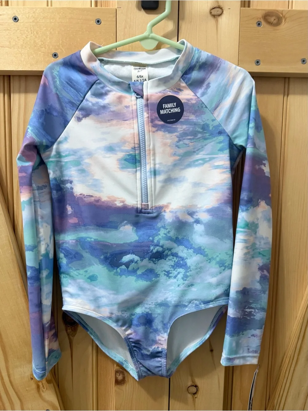 Long Sleeve One-Piece Rash Guard Swimsuit in Blue & Purple